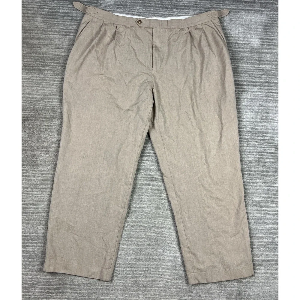 T Harris London Pants‎ Mens 44X32 Brown Straight Leg Chino Pleated Casual